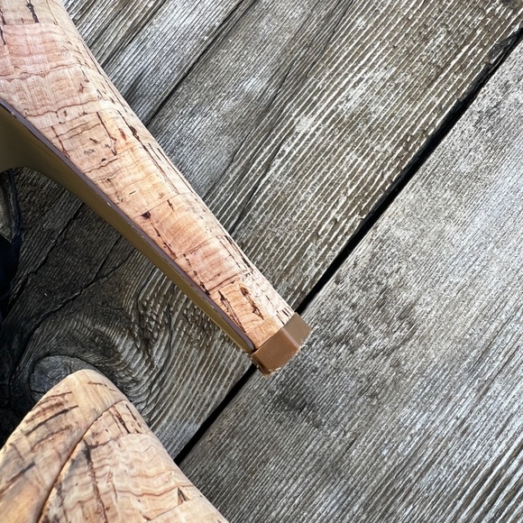 Cork & Black Leather Platform Sandals Strappy Heels Unity by Carlos Santana 9.5 - Picture 10 of 14